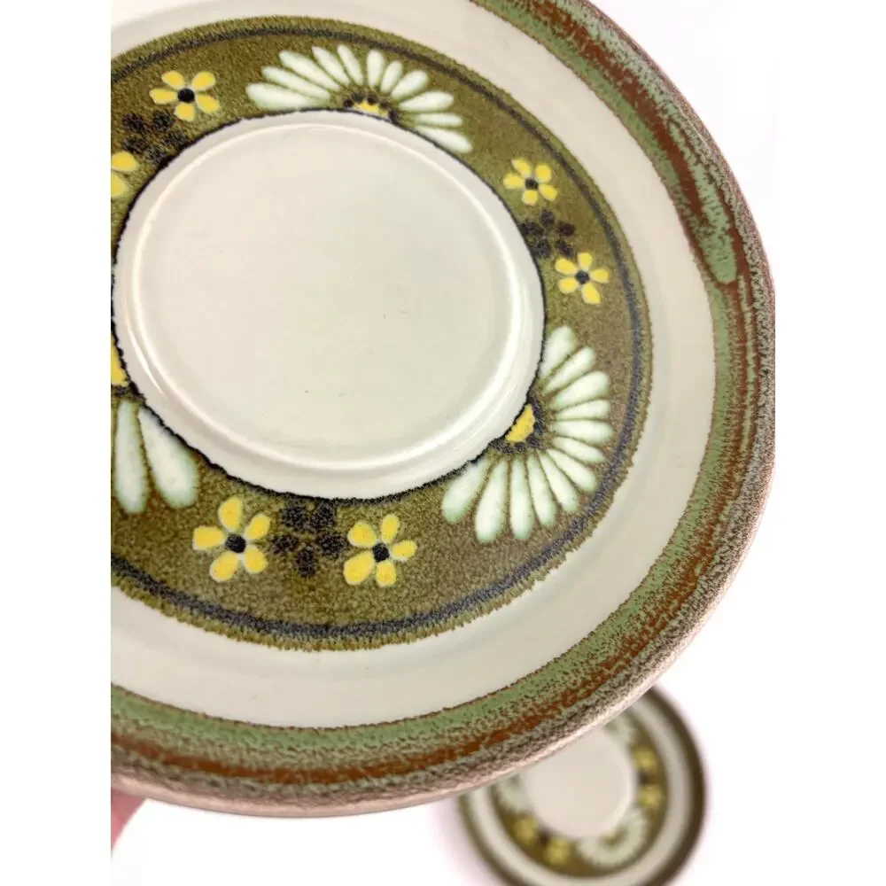 Vintage Mikasa Stonekraft Stone Flower Floral Daisy Saucers Lot‎ of 4 Japan